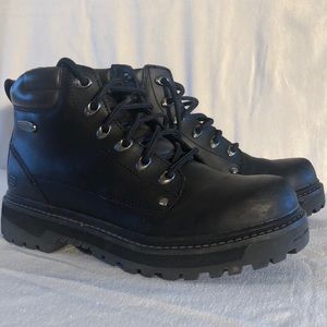 Skechers black leather tie boots